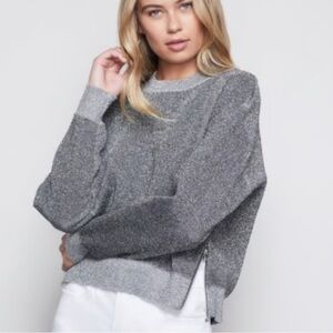 NWT Good American Silver All That Glitter Zipper Detail Sweatshirt size large